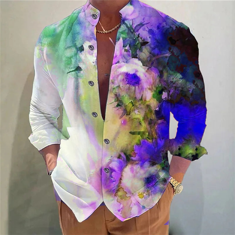 Men's shirt long-sleeved colorful fashion cardigan shirt Hawaiian 3D printed shirt XS-6XL super large size shirt soft fabric
