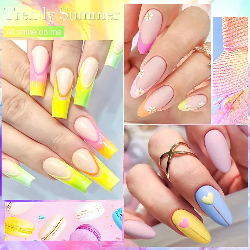 6Pcs/Set Blue Glitter Bright Gel Nail Polish Set Semi Permanent Spring Summer Colors Series Soak Off UV Nail Art Gel Varnish