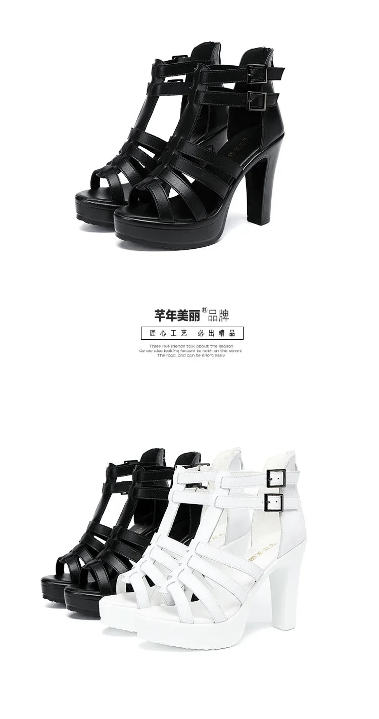 Gladiator Ladies Shoe for Women's Sandals Summer 2024 Narrow Band Women High Heels Platform Sandals Luxury Peep Toe Sandal 32-43
