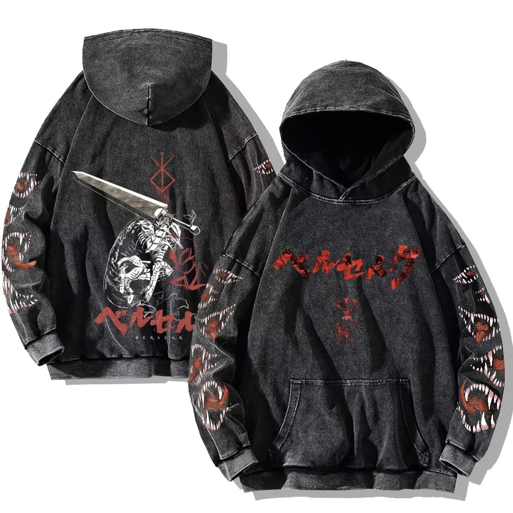 Autumn Men's Hoodies Gothic Print Vintage Washed Hoodie Hip Hop Streetwear Cotton Sweatshirts Harajuku Casual Pullover Y2K Tops