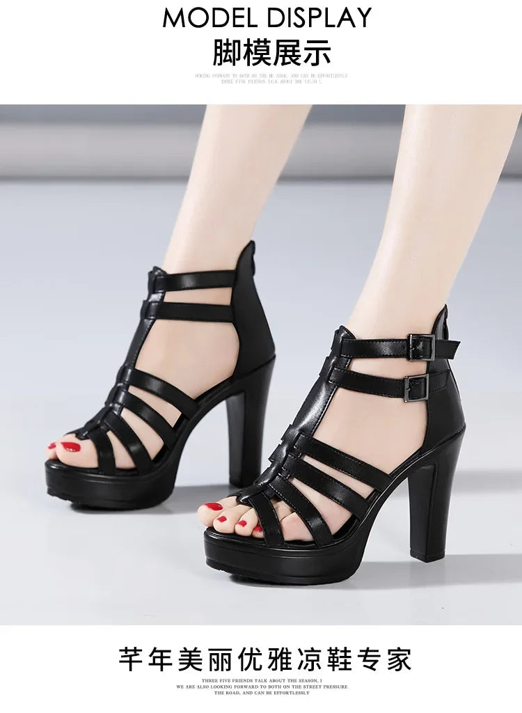 Gladiator Ladies Shoe for Women's Sandals Summer 2024 Narrow Band Women High Heels Platform Sandals Luxury Peep Toe Sandal 32-43