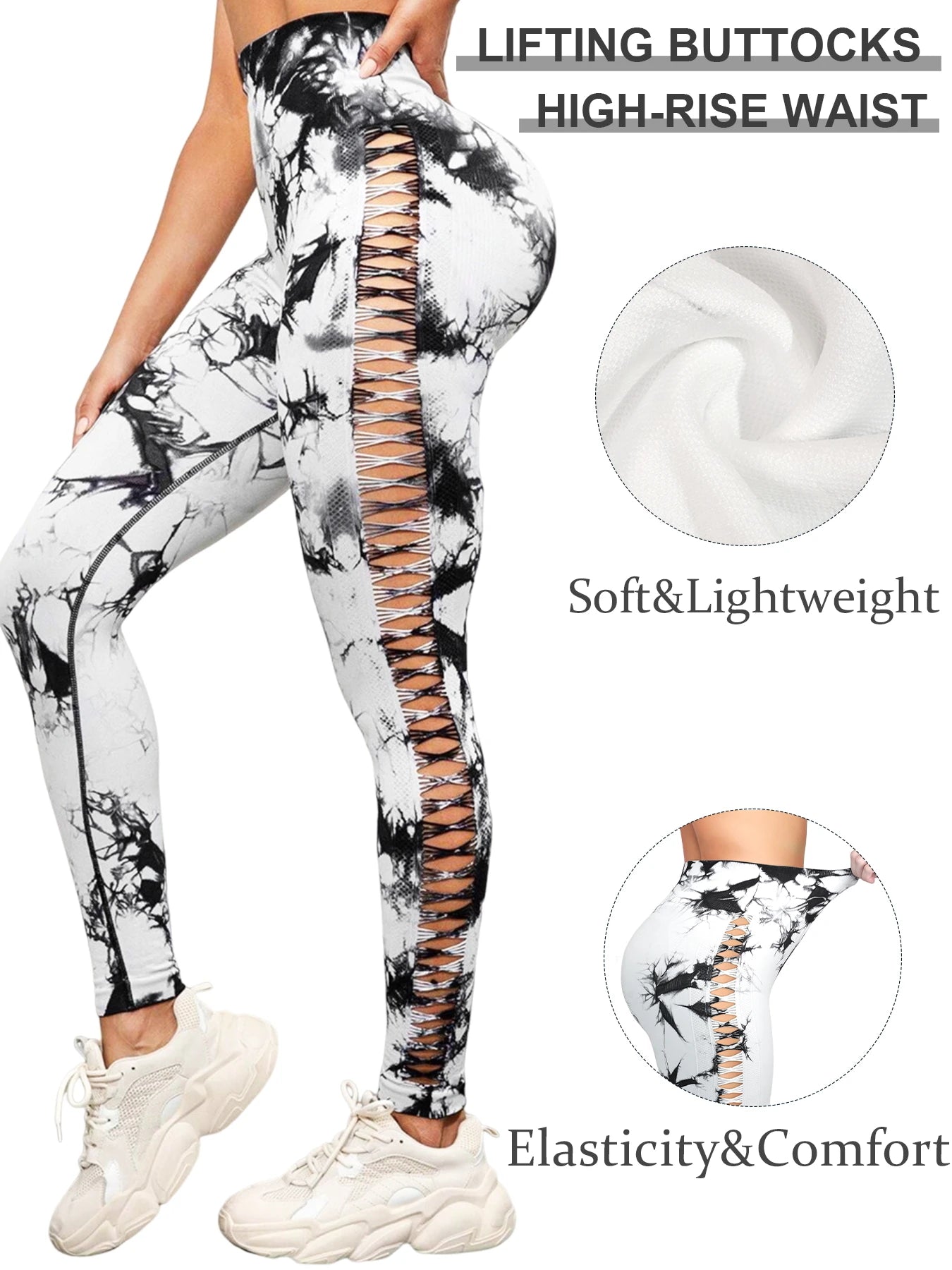 Cycling Sport Leggings Side mesh design yoga Pants Butt Lifting Tie dye Tights High Waist no awkward lines Slim Fitness pants