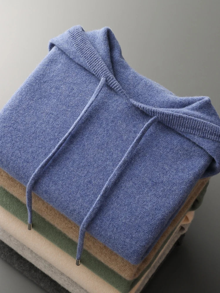 High Quality Men's Hoodies Spring Autumn Pullover Sweater Smart Casual 100% Merino Wool Knitwear Comfort Korean Popular Clothes