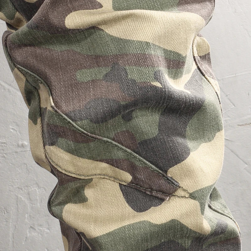 Fashion Vintage Men Jeans Camo Trousers Elastic Slim Fit Hip Hop Jeans Men Spliced Designer Casual Denim Pants