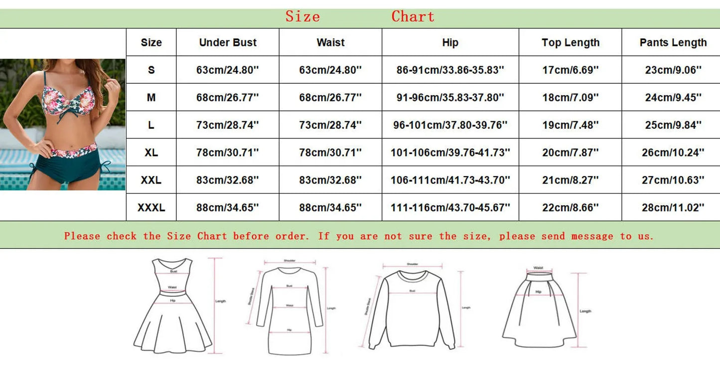Ladies Sling Printed Bikini Bra Backless Vest Drawstring Lace Up Pleated High Waist Swimwear Beach Casual Vacation Swimsuit