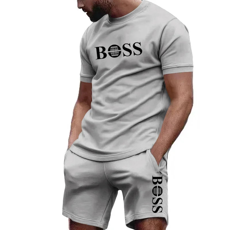 Men's two-piece sportswear, short sleeved T-shirt and pants set, running and fitness sportswear, summer 2024, big discount, 2024