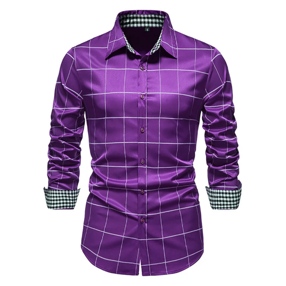 Plaid 10 Color Men's Shirt Single Breasted Slim Fit Button Long Sleeve Shirt Fashion Breathable Men's Clothing Oversized Design