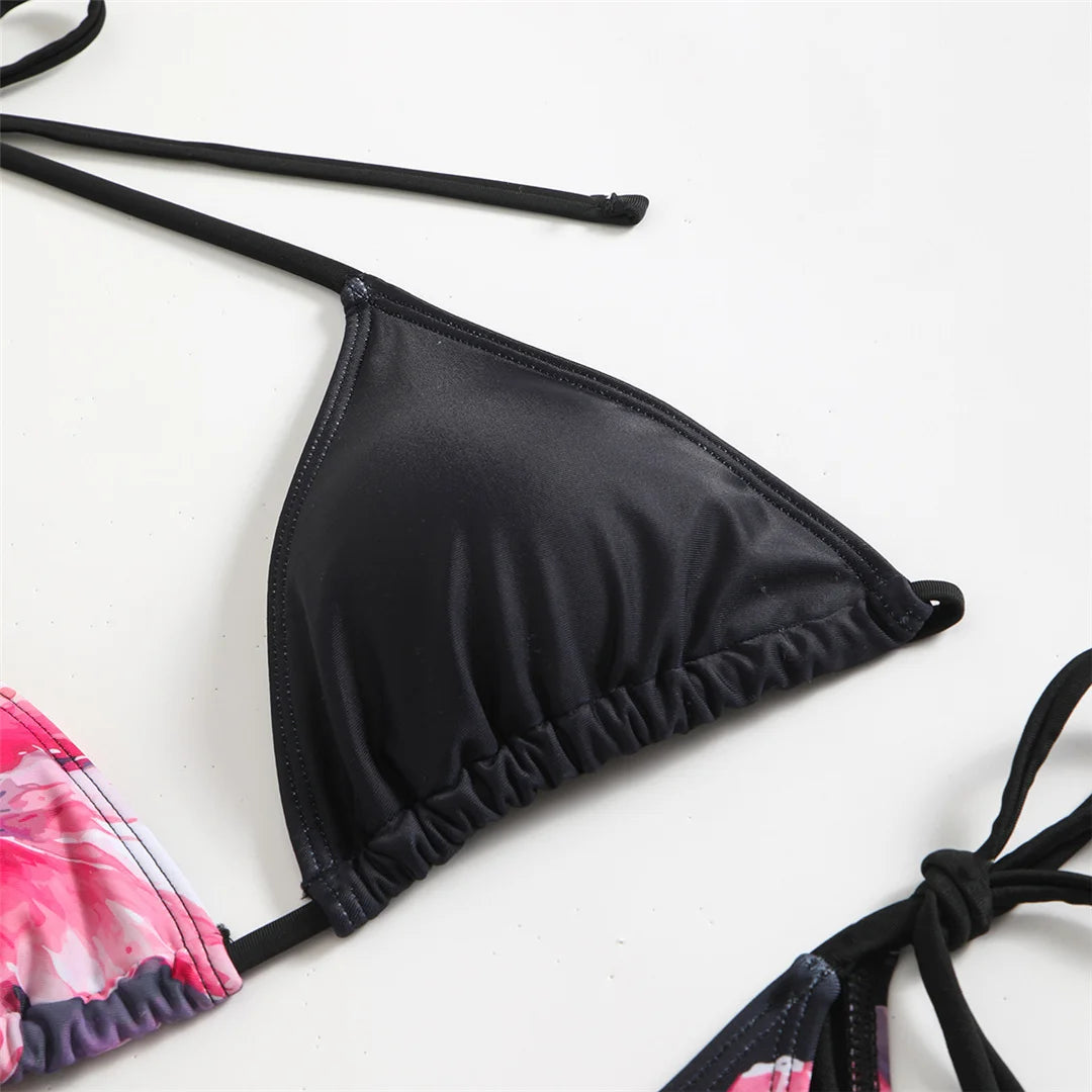 Flowers Printed With Skirt Halter Bikini Women Swimwear Female Swimsuit Three-pieces Bikini set Bather Bathing Suit Swim V6637