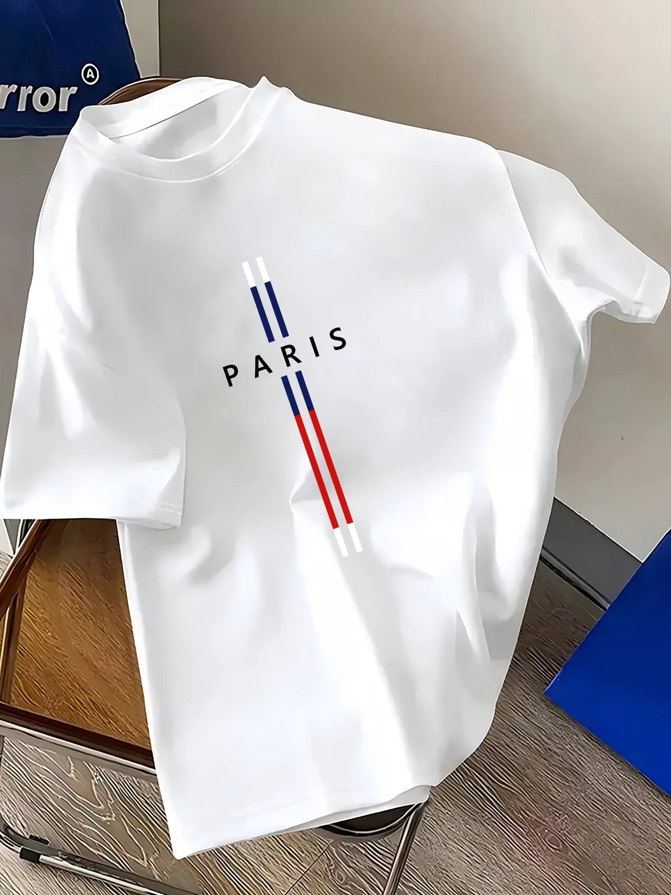 Summer men's 100% pure cotton casual loose fit plus size PARIS letter pattern printed round neck short sleeved T-shirt top