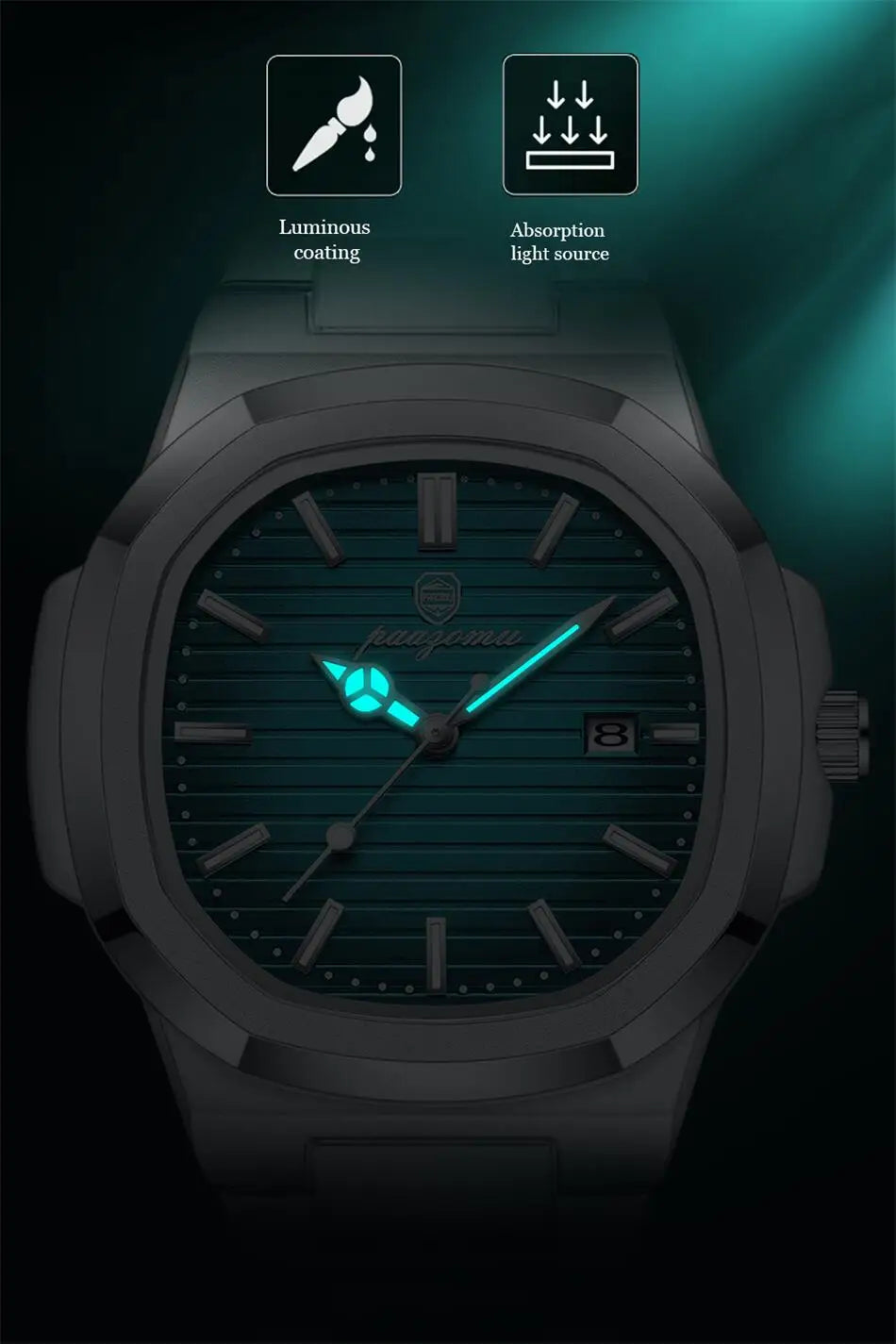PAAZOMU Luxury Watch 2025 New Business Waterproof Male Clock Luminous Date Stainless Steel Square Quartz Men Watch reloj hombre