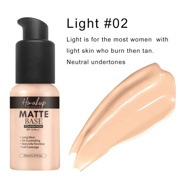 30ml Matte Liquid Foundation 6 Colors Natural Concealer Oil Control Waterproof Lasting Full Coverage Facial Base Makeup Cosmetic
