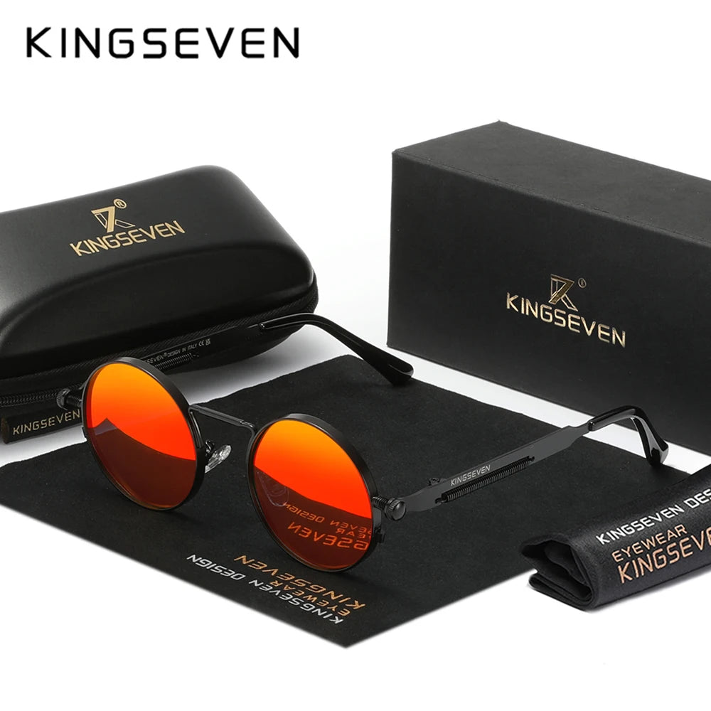 KINGSEVEN 2025 Trend Round Sun Glasses Polarized Men Sunglasses UV400 Gothic Steampunk Style Male Anti-Glare Mirror Lens