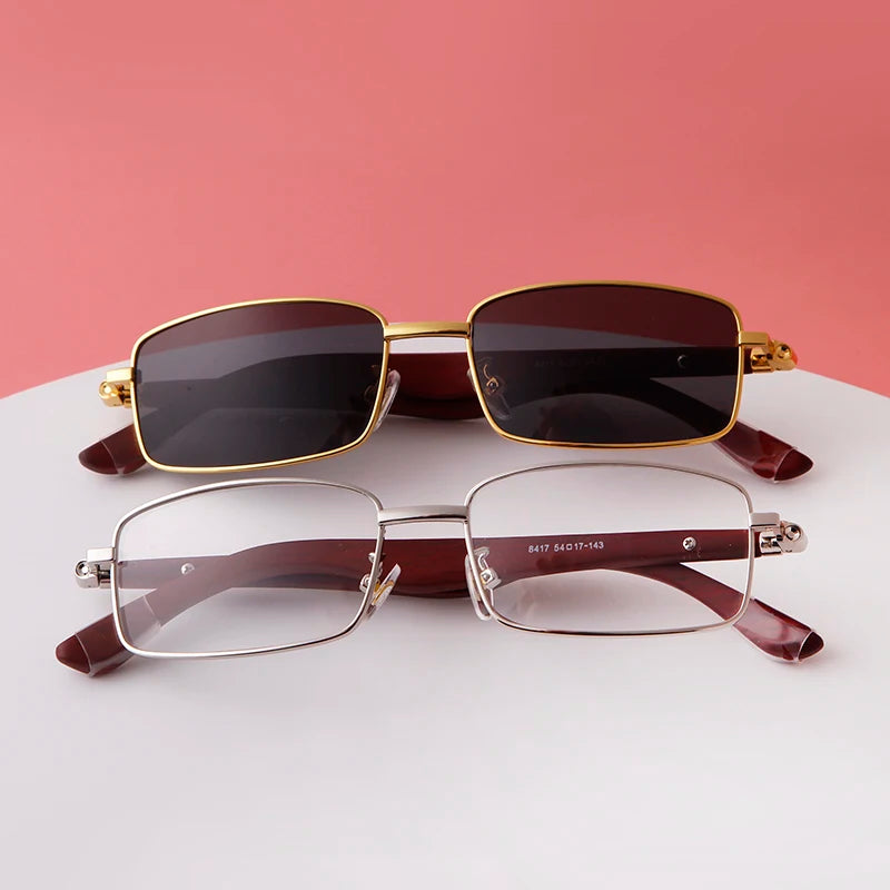 Luxury Brown Rimless Rectangle Men Sunglasses Clear Lens Wood Square Sun Glasses Spectacle Plain Frameless Women Eyewear Shades