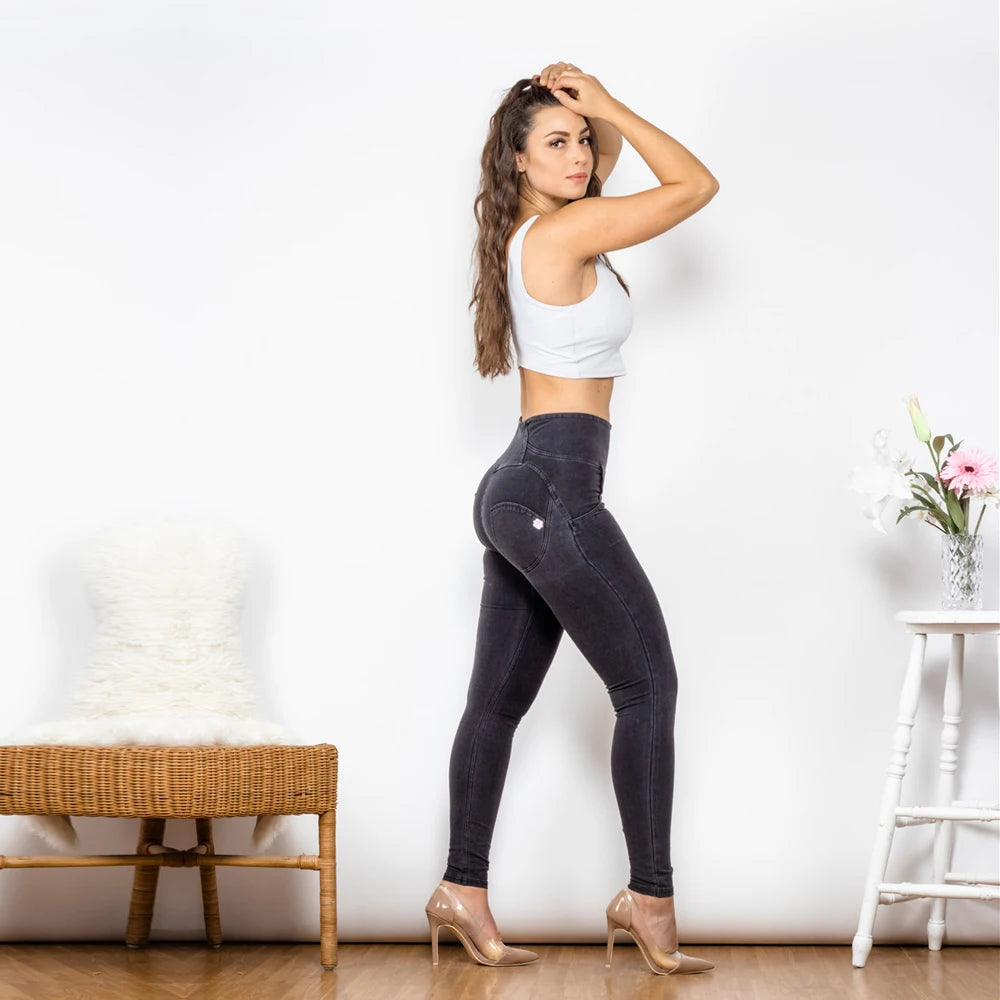 Shascullfites Melody High Waisted Skinny Jeans For Women Black Denim Jean Elastic Waist Bum Lift Jeggings