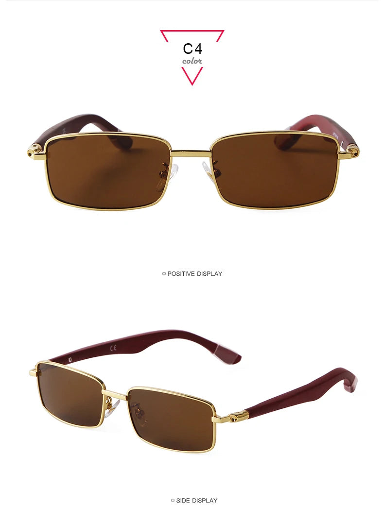 Luxury Brown Rimless Rectangle Men Sunglasses Clear Lens Wood Square Sun Glasses Spectacle Plain Frameless Women Eyewear Shades