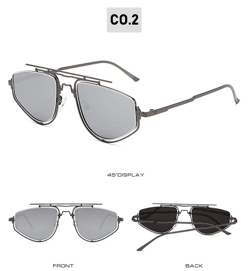 SHAUNA Retro Double Bridges Cat Eye Metal Frame Men Sunglasses Fashion Gradient Mirror Shades UV400 Women Outdoor Sun Glasses
