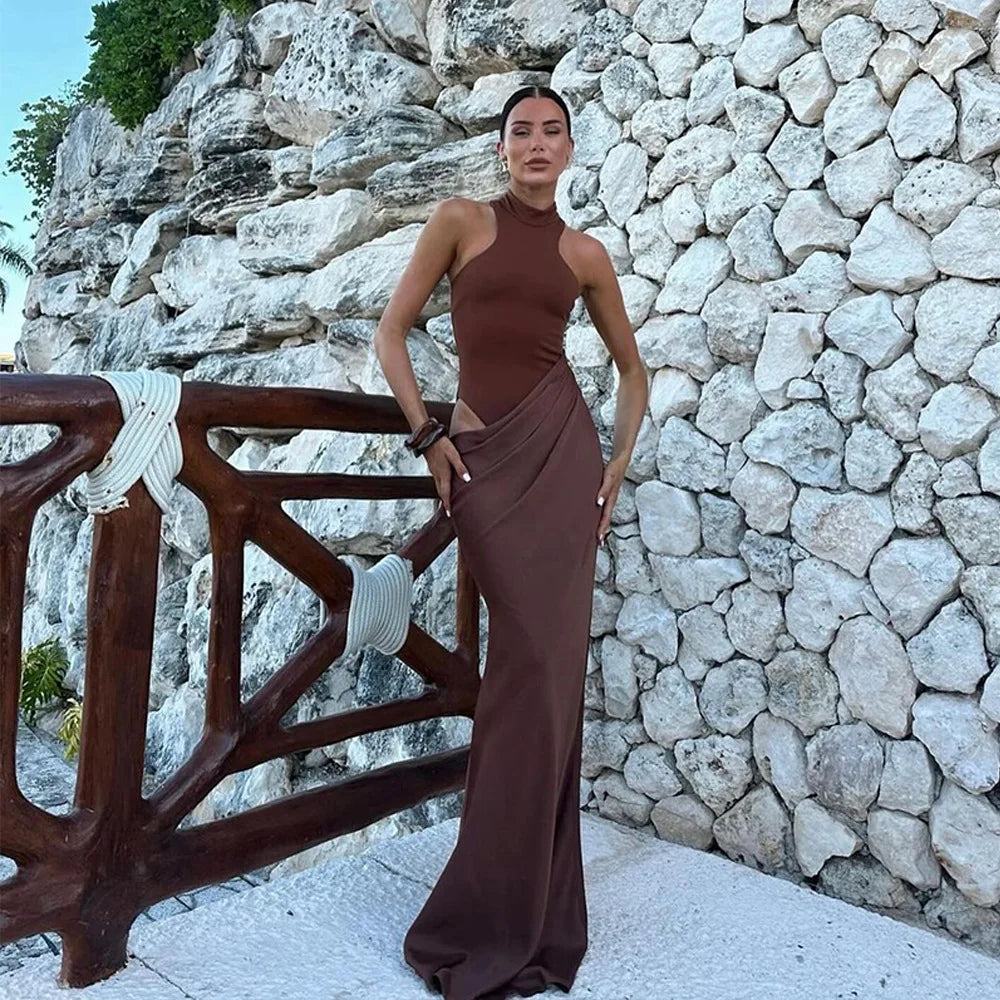 Mozision Women Sexy Party Club Evening Bodycon Sleeveless Long Dress Backless Soild Color Elegant Summer Dress