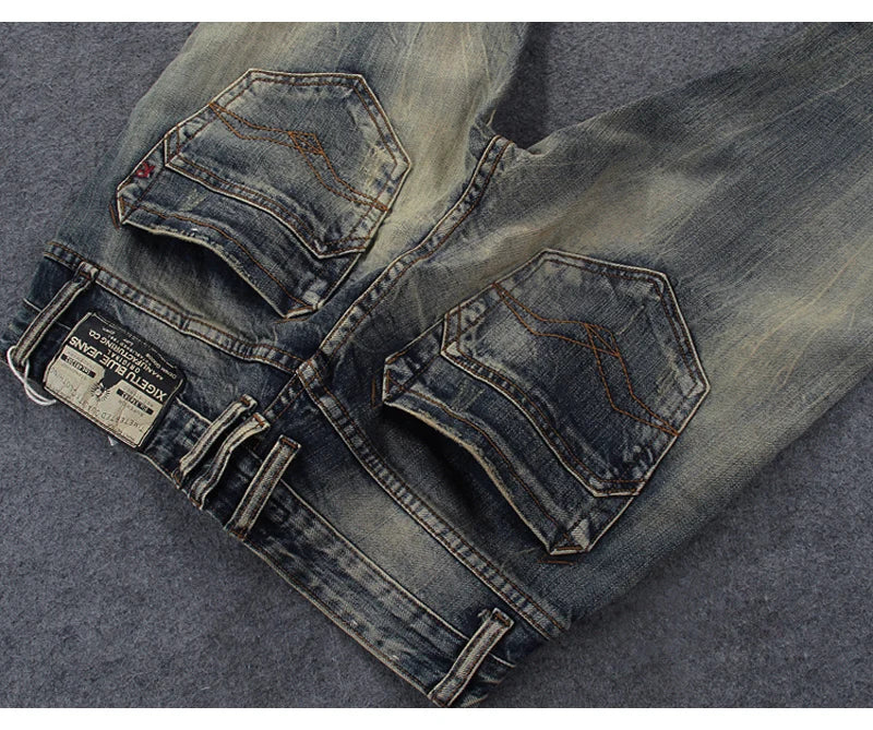 Newly Vintage Fashion Men Jeans Retro Washed Elastic Slim Fit Ripped Jeans Men Italian Style Designer Casual Denim Pants Hombre