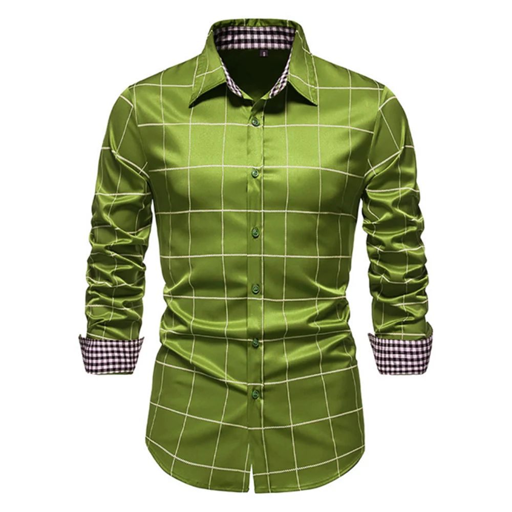 Plaid 10 Color Men's Shirt Single Breasted Slim Fit Button Long Sleeve Shirt Fashion Breathable Men's Clothing Oversized Design