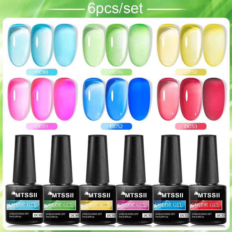 6Pcs/Set Blue Glitter Bright Gel Nail Polish Set Semi Permanent Spring Summer Colors Series Soak Off UV Nail Art Gel Varnish