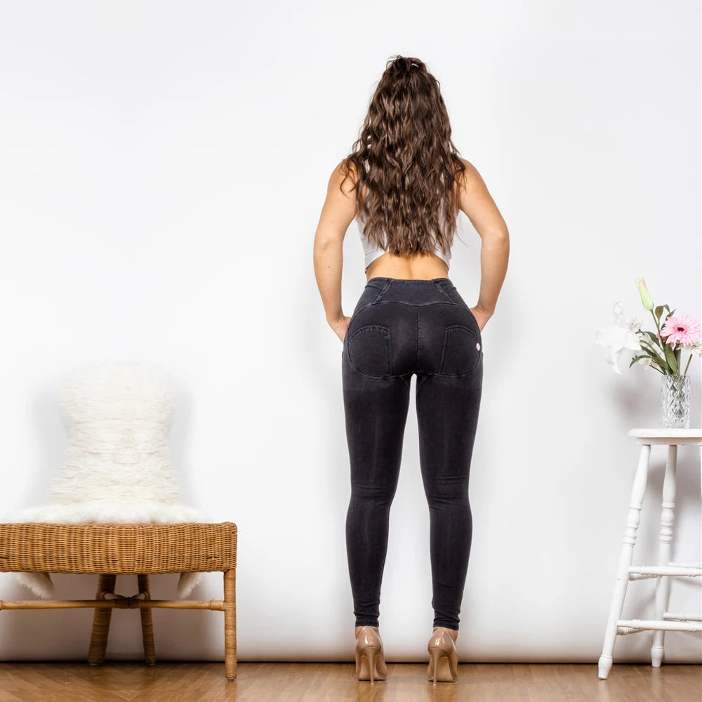 Shascullfites Melody High Waisted Skinny Jeans For Women Black Denim Jean Elastic Waist Bum Lift Jeggings