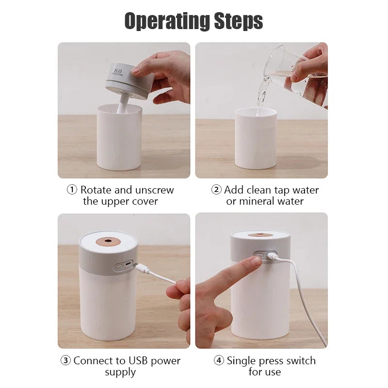 Portable Mini Air Humidifier Ultrasonic Cool Mist Evaporative Humidifier Cordless Quiet Operation for Bedroom Car Office