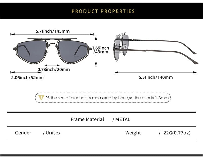 SHAUNA Retro Double Bridges Cat Eye Metal Frame Men Sunglasses Fashion Gradient Mirror Shades UV400 Women Outdoor Sun Glasses
