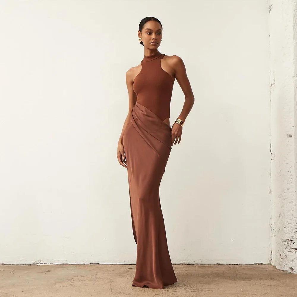 Mozision Women Sexy Party Club Evening Bodycon Sleeveless Long Dress Backless Soild Color Elegant Summer Dress