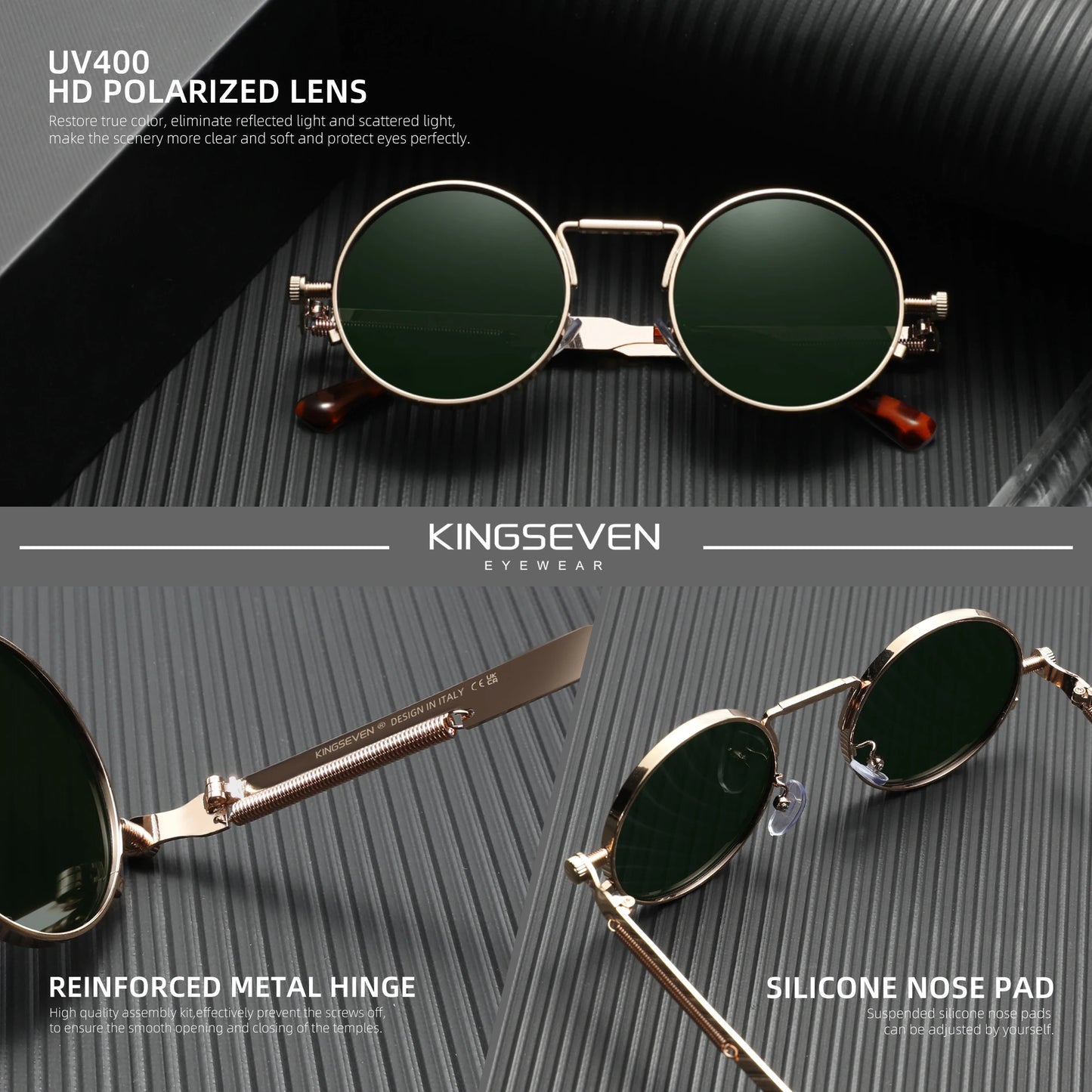 KINGSEVEN 2025 Trend Round Sun Glasses Polarized Men Sunglasses UV400 Gothic Steampunk Style Male Anti-Glare Mirror Lens