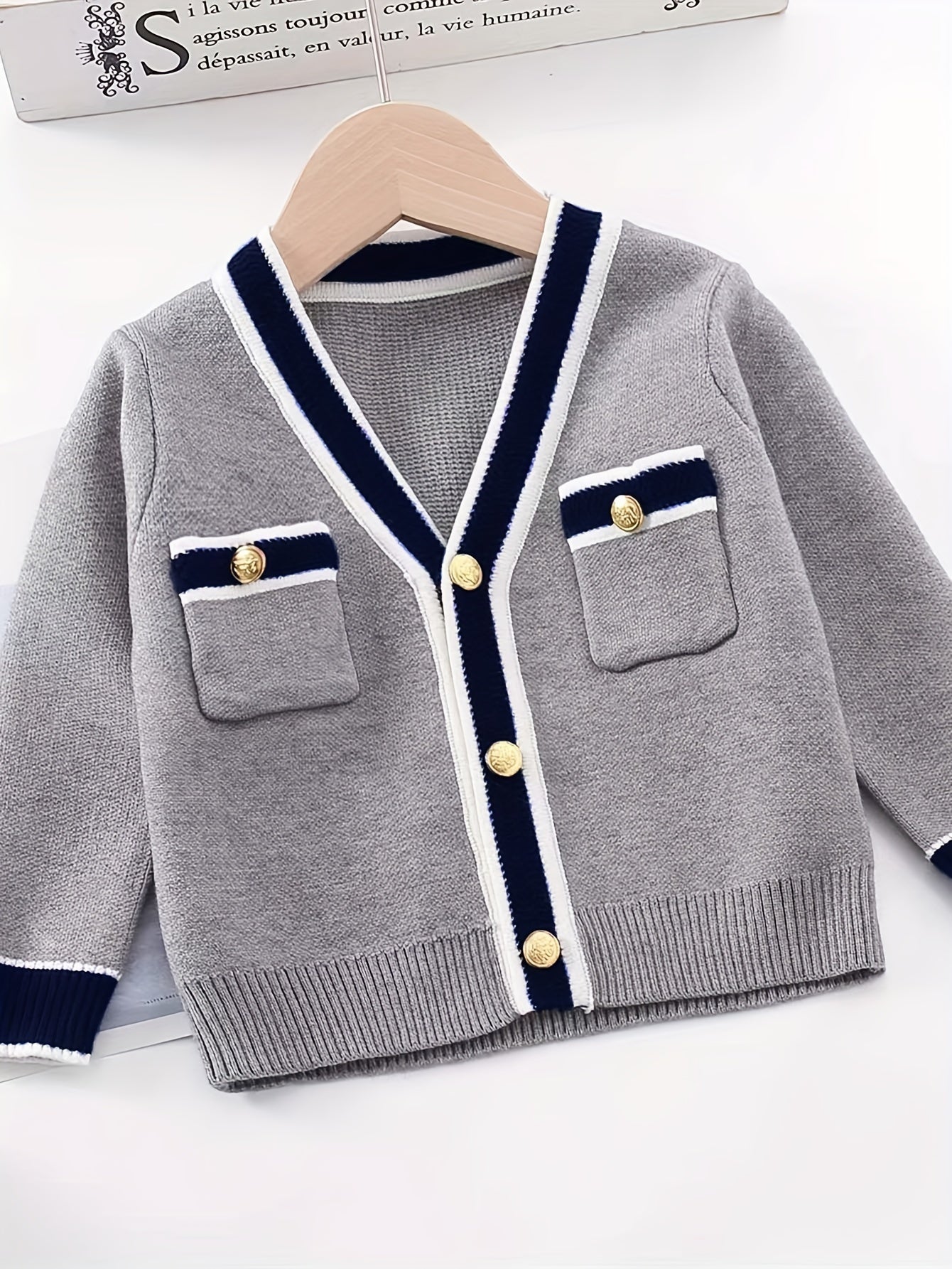 Girl's Preppy Style 2pcs, Cable Knit Cardigan & Skirt Set, Button Decor V-neck Long Sleeve Top, Elegant Casual Outfits, Kids Outdoor Clothes For Spring Autumn
