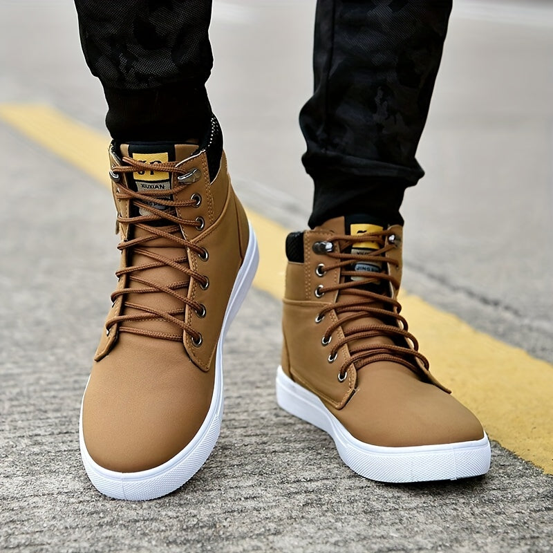Mens British Style Canvas High-top Sneakers - Lace-up Closure, Casual All-Match, Trendy Design with Decorative Zippers