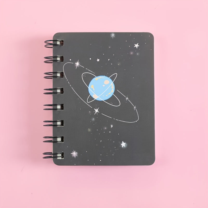 1pc Fantasy Planet Rollover Spiral Coil Notebook Notepad With 80 Pages Size 4.13*3.15 Inch