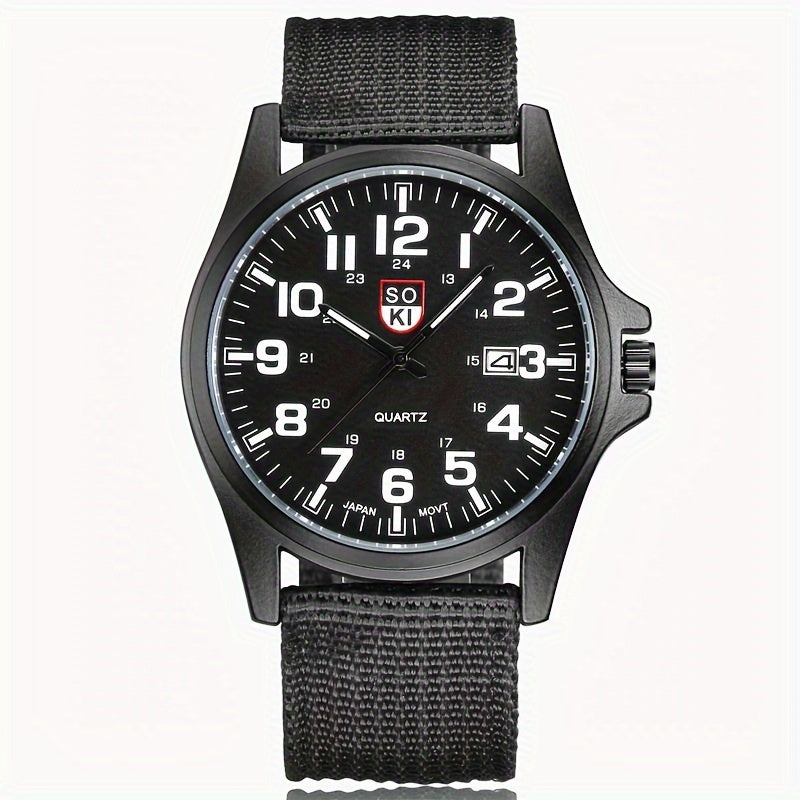1pc Casual Nylon Strap Number Date Quartz Wristwatch Fashion Watches For Man, Simple Sport Style Male Clock, Ideal choice for Gifts