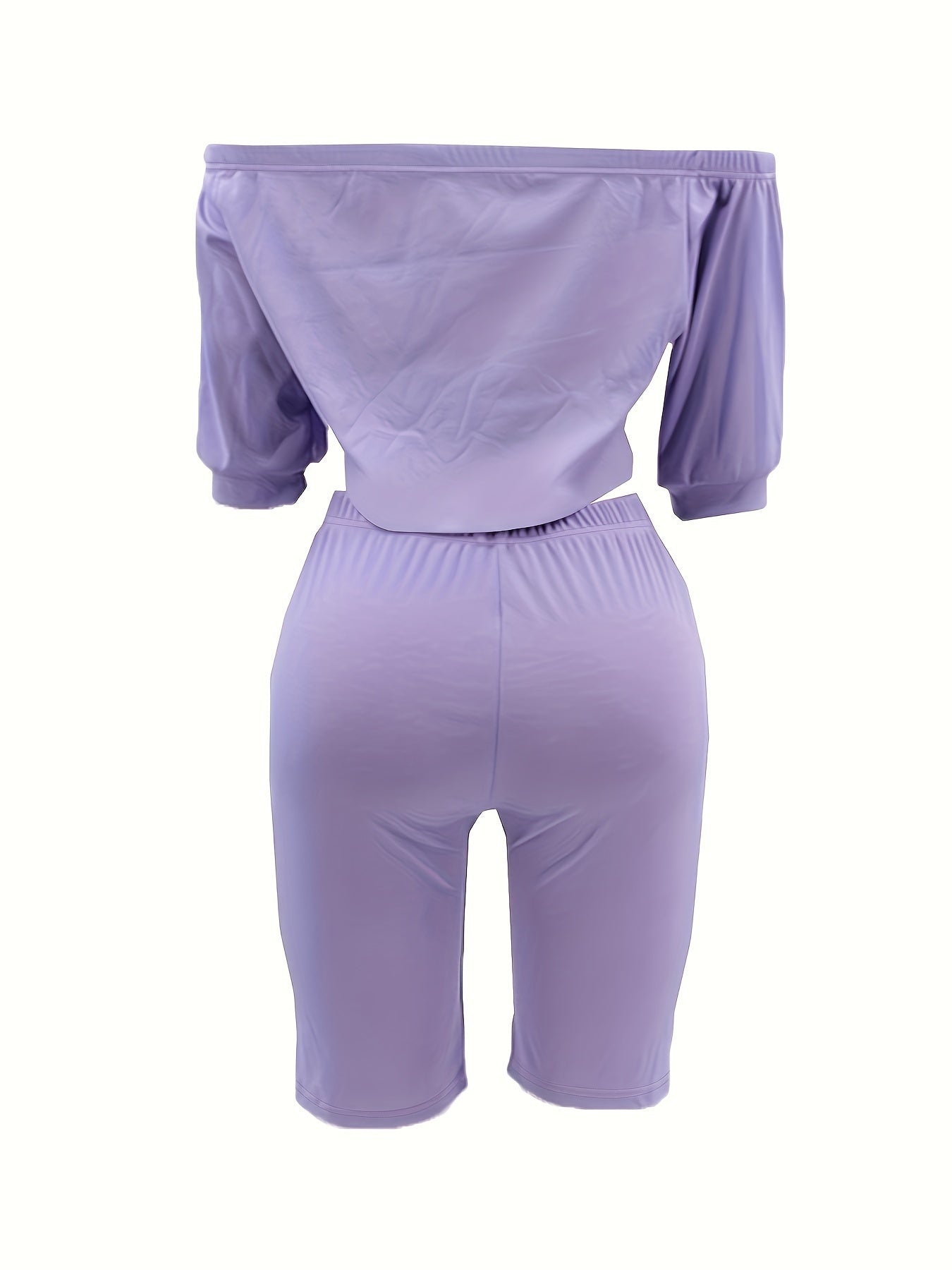 Chic Off-Shoulder Womens Pantsuit Set - Short Sleeve Top & Slim Shorts - Flattering Two-Piece Fashion Ensemble for Everyday Glamour