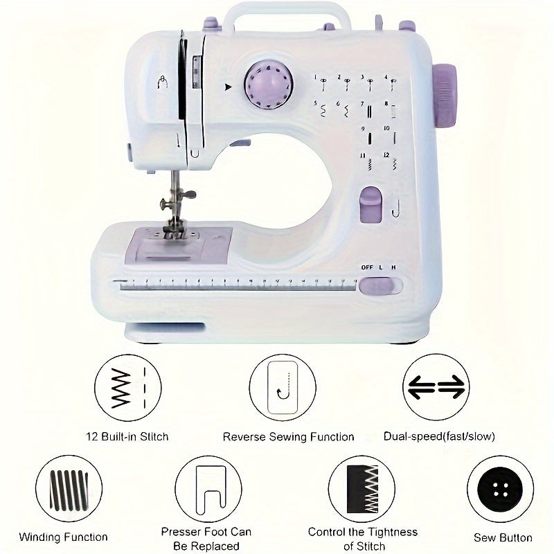 Portable Electric Sewing Machine Professional Version, With 12 Thread Patterns, Adjustable Speed, Overlock, Sewing Machine Parents, Beginners, Enthusiasts, Lightweight, Easy To Use, Very Suitable For Repair DIY, Handmade