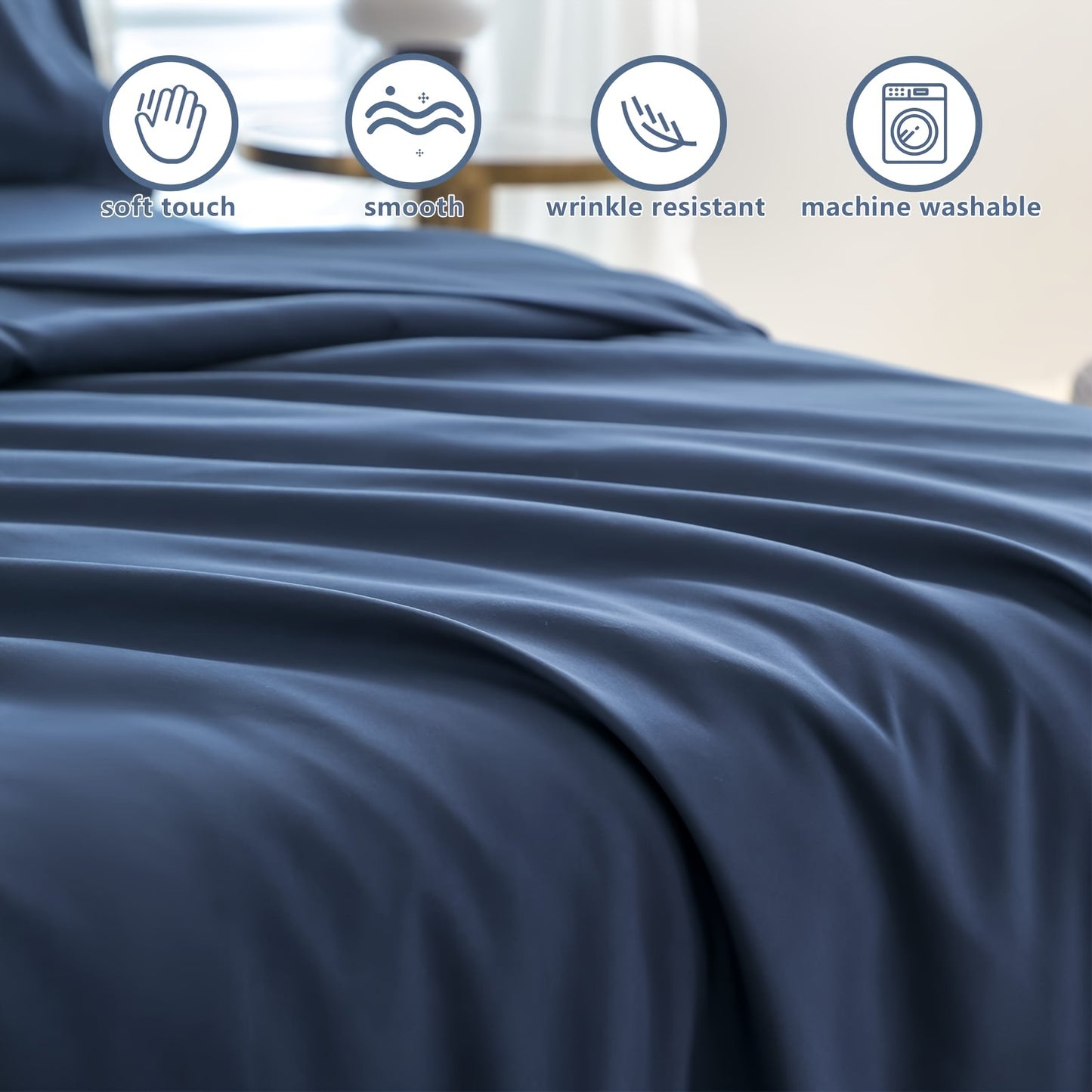 3/4pcs Luxury Navy Blue Soft Brushed Microfiber Fitted Sheet Set - Hypoallergenic, Breathable, Wrinkle-Resistant, and Easy Care - Includes 1 Deep Pocket Fitted Sheet, 1 Flat Sheet, and 1/2 Pillow Case for a Comfortable Sleepi