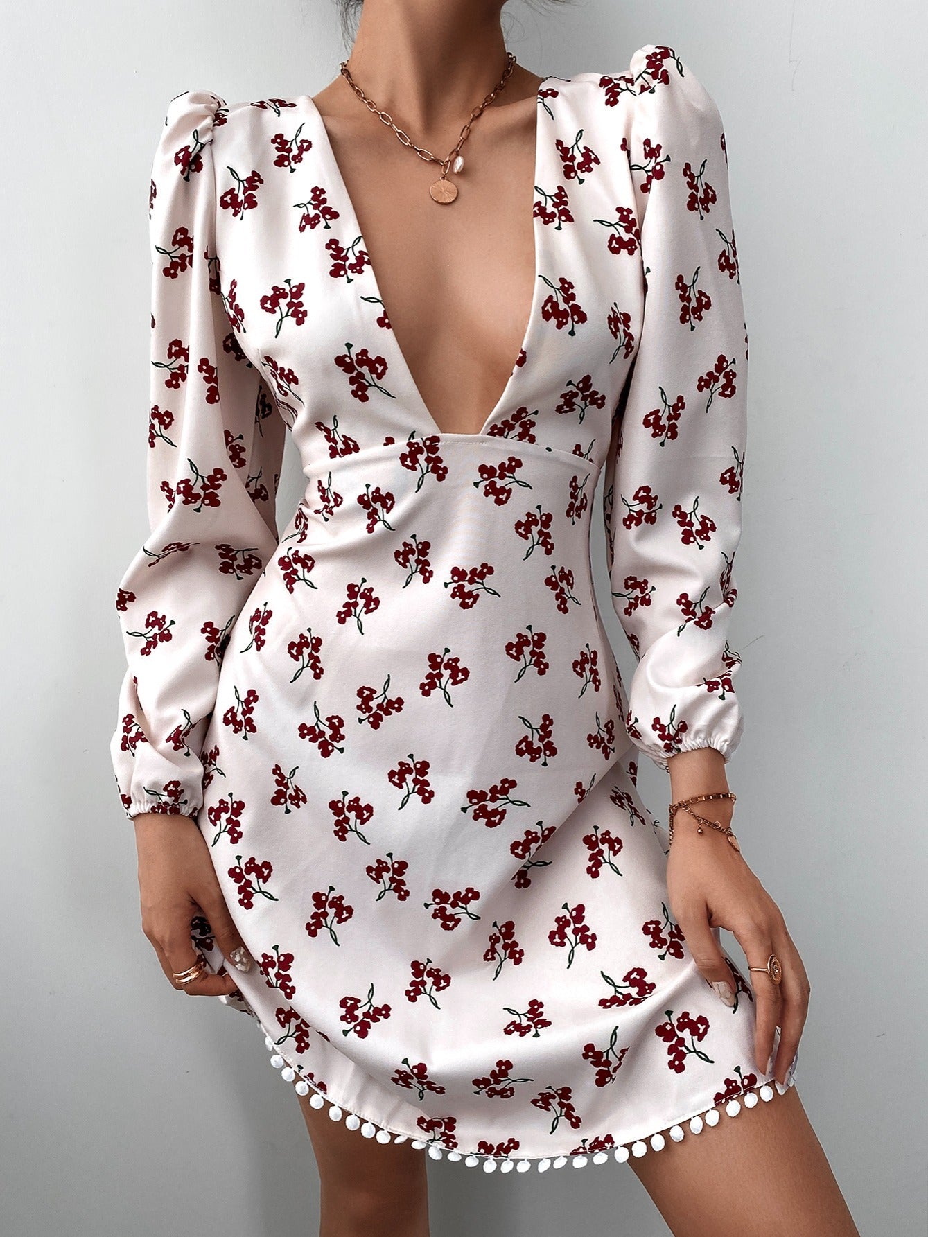 Women's Dresses Sexy Summer Women's High Waist Fashion Ditsy Floral Print Slim Temperament Mid-Length Dresses