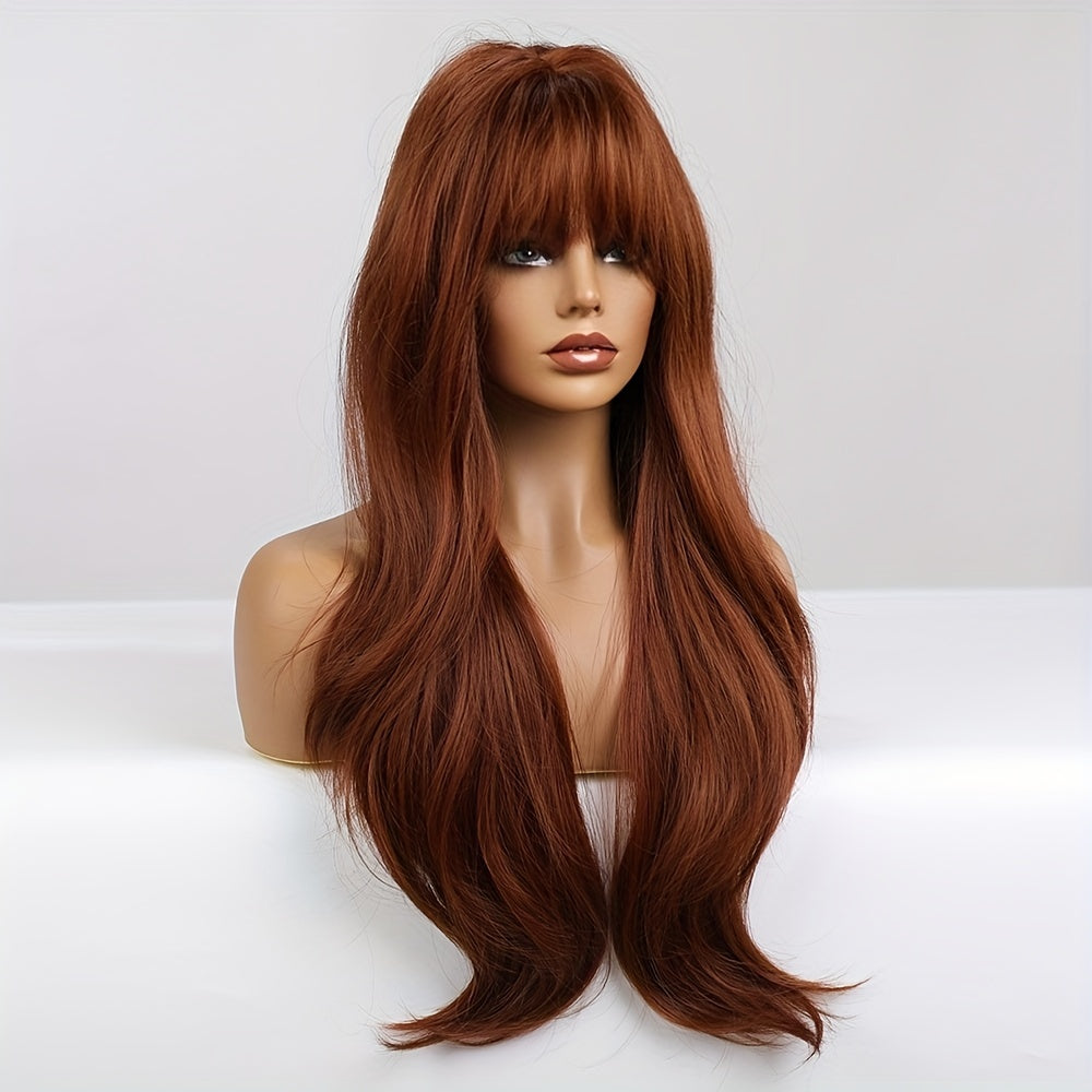 Red Brown Ginger Wig For Women Long Straight Synthetic Hair For Women, Heat Resistant Wigs