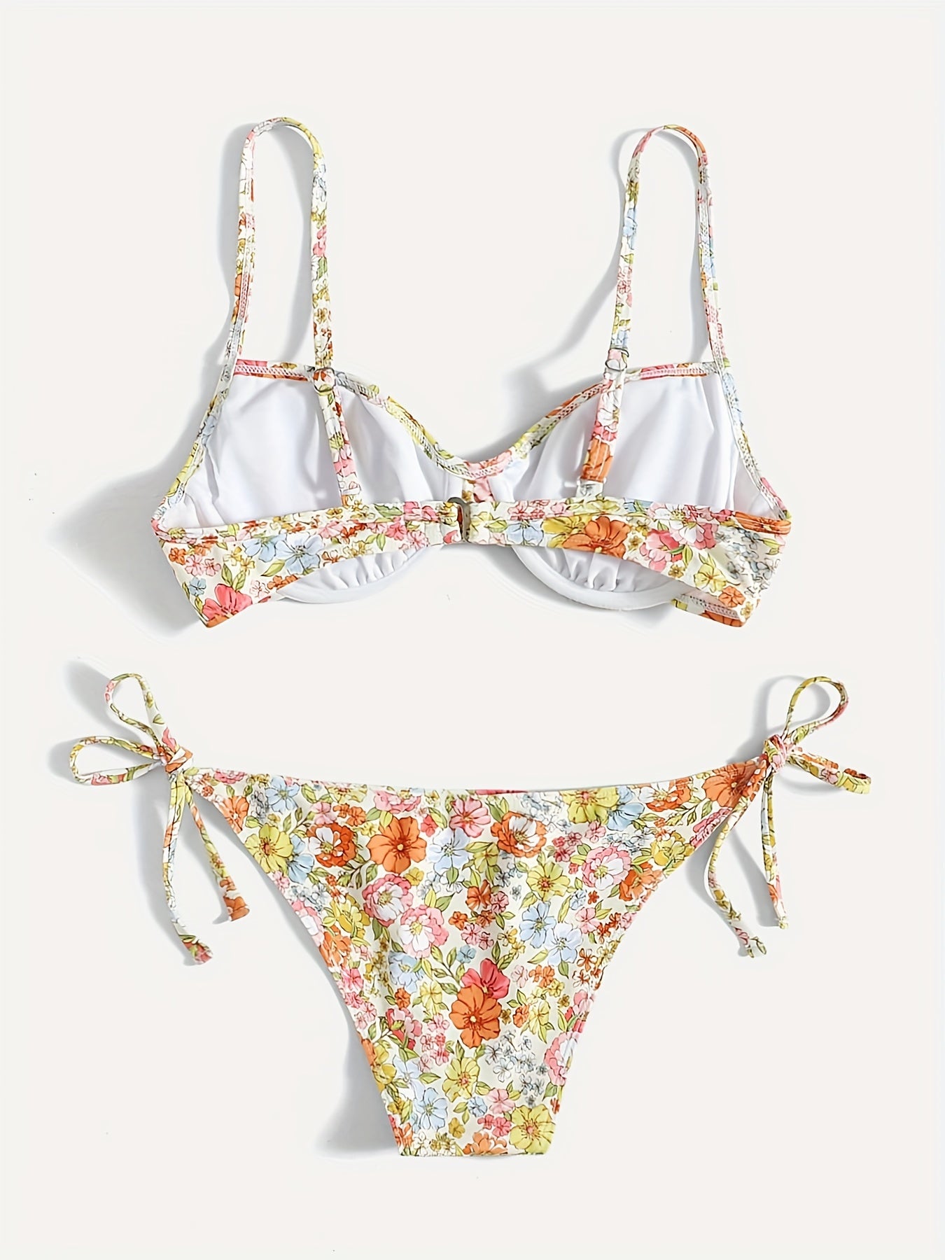 Glamorous Ditsy Floral Print Push Up Bikini Set - Underwire Support, Adjustable Tie Sides, Buckle Detail, High-Cut Silhouette, Womens Two-Piece Swimsuit