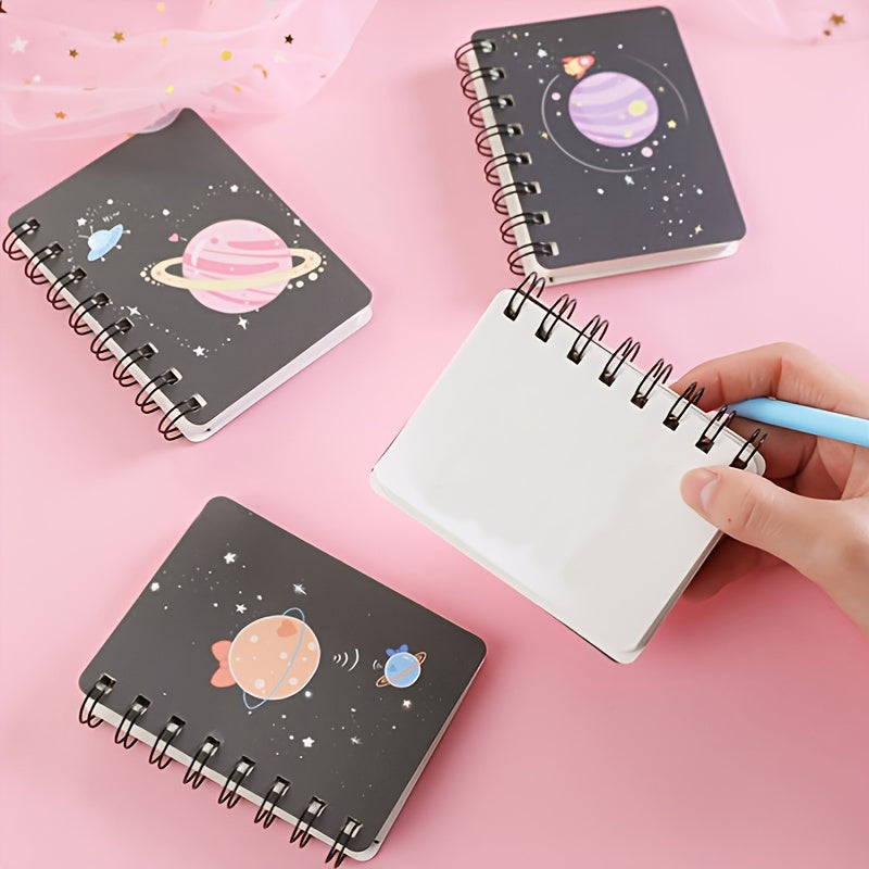 1pc Fantasy Planet Rollover Spiral Coil Notebook Notepad With 80 Pages Size 4.13*3.15 Inch