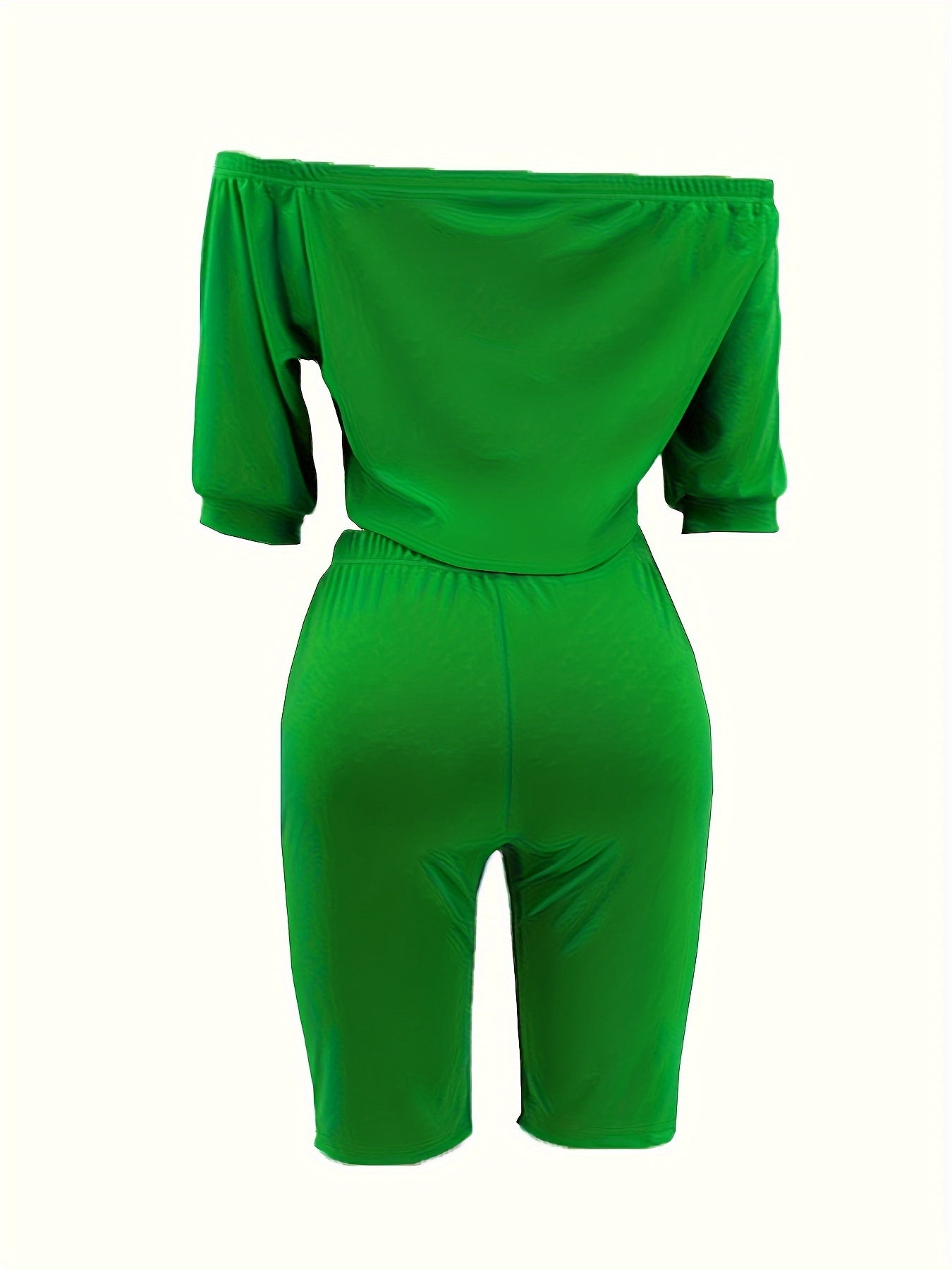 Chic Off-Shoulder Womens Pantsuit Set - Short Sleeve Top & Slim Shorts - Flattering Two-Piece Fashion Ensemble for Everyday Glamour
