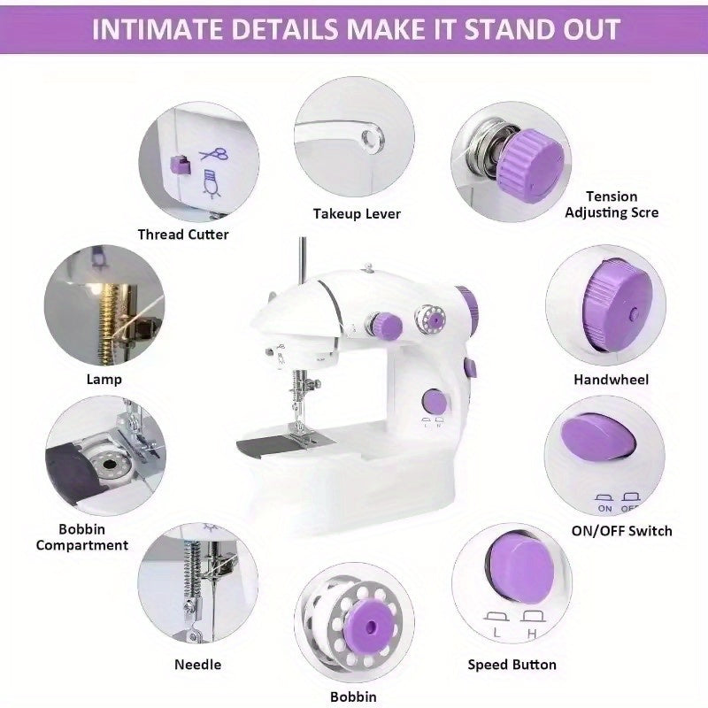 Portable Compact Electric Sewing Machine with Speed Control Dial - Lightweight Handheld Sewing Machine for Beginners, Home, Travel, Crafting - White Electric Sewing Machine with Plug-in Power (US Plug) - Ideal for DIY, Repair