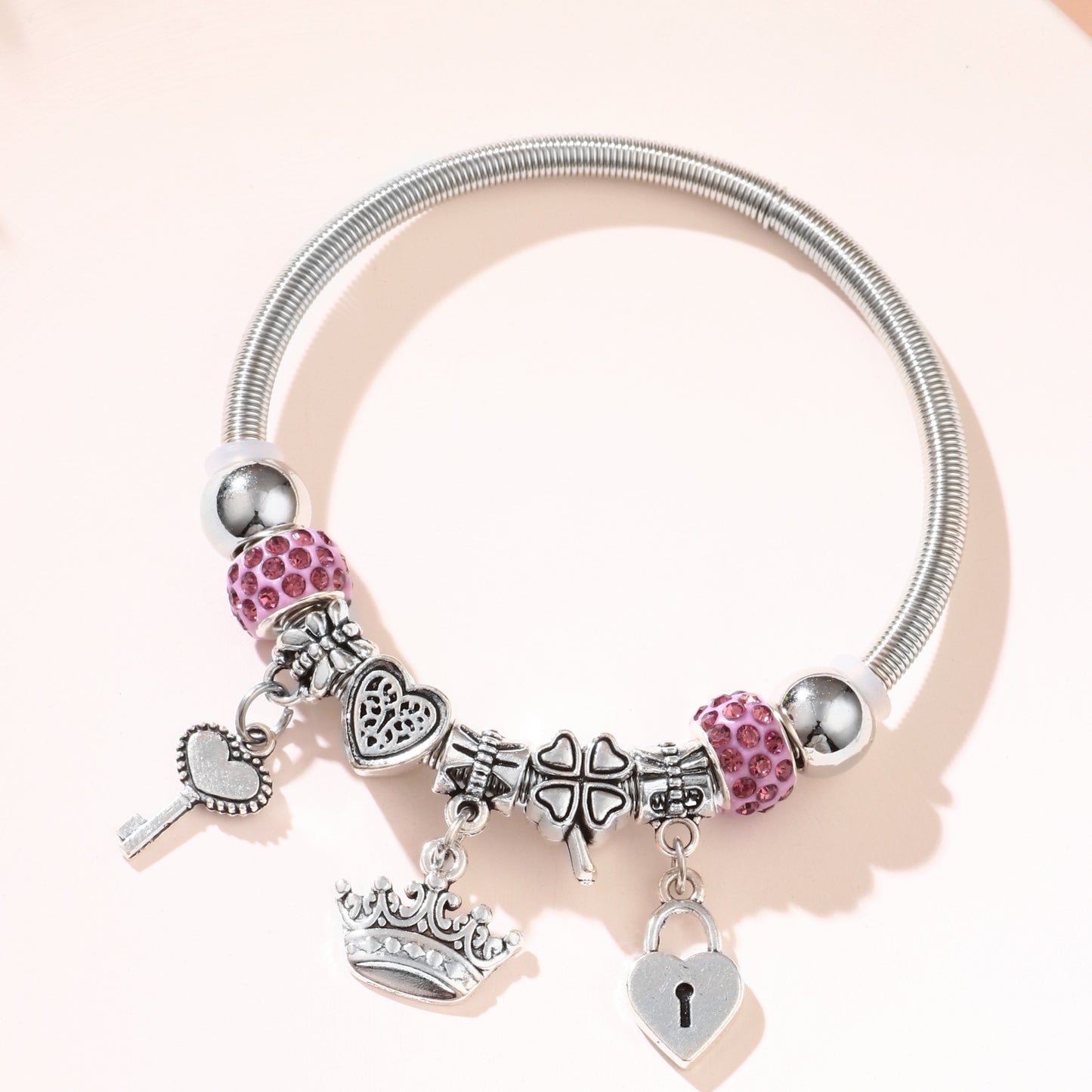 Key & Lock Charm Bangle, Chain Beaded Beads Bracelets For Women Summer Romantic Gift Fashion Accessories Bracelet For Women