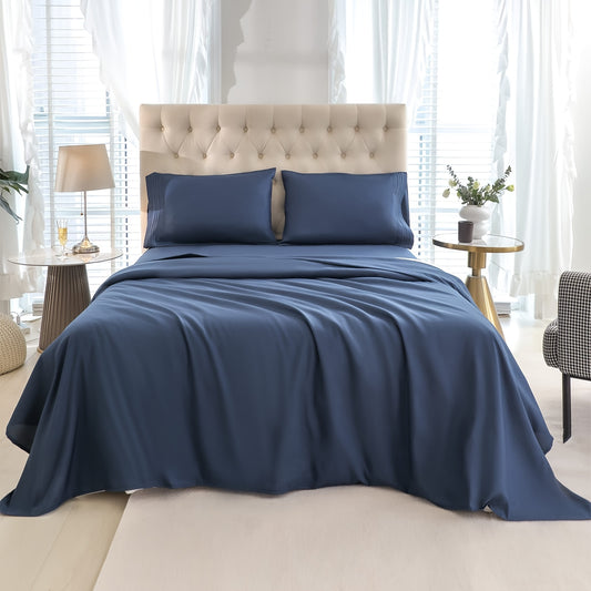 3/4pcs Luxury Navy Blue Soft Brushed Microfiber Fitted Sheet Set - Hypoallergenic, Breathable, Wrinkle-Resistant, and Easy Care - Includes 1 Deep Pocket Fitted Sheet, 1 Flat Sheet, and 1/2 Pillow Case for a Comfortable Sleepi