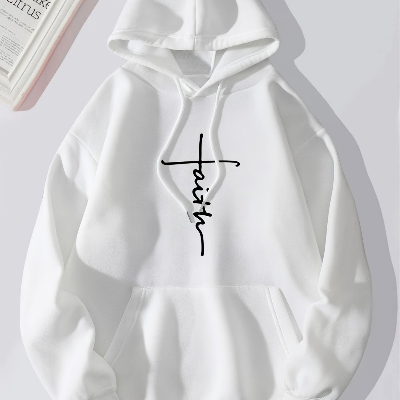 Women's Cozy Thermal Pullover Hoodie - Stylish Alphabetic Print, Kangaroo Pocket, Drawstring, Pleated Hem, Fall/Winter Casual Wear