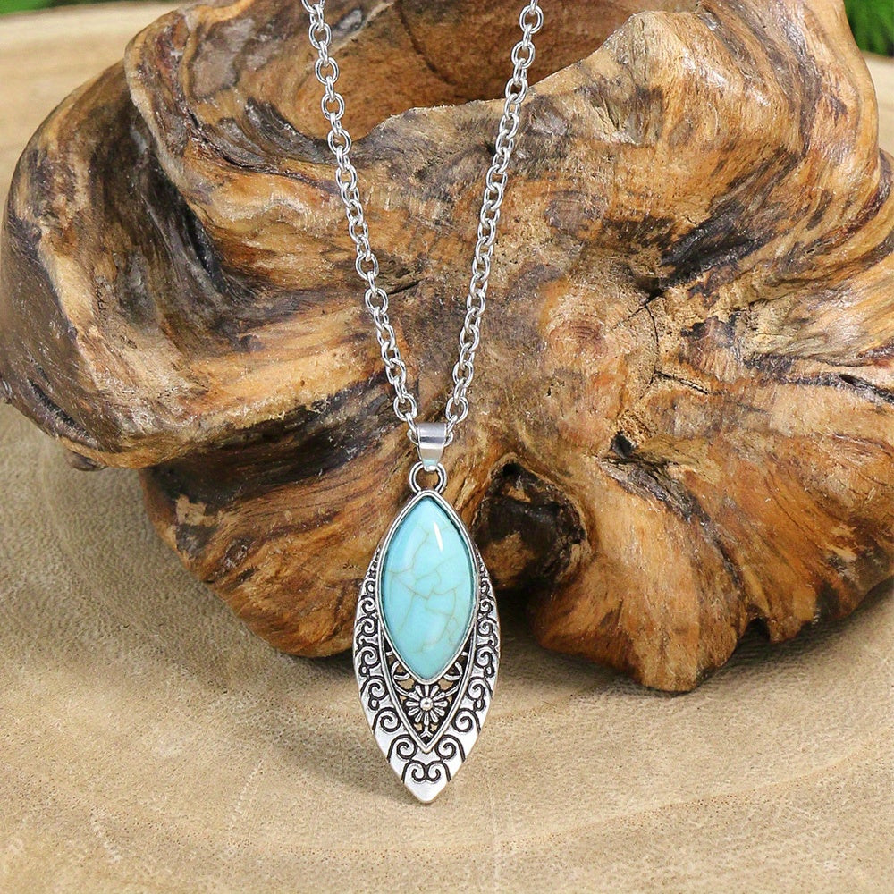 1 Pair Earrings/1 Pair Earrings+1pc Necklace, Retro Ethnic Style Women's Jewelry Set Round Antique Silvery Pendant Geometric Totem Inlaid With Simulated Green Rhinestones Embellished Earrings And Necklace Set