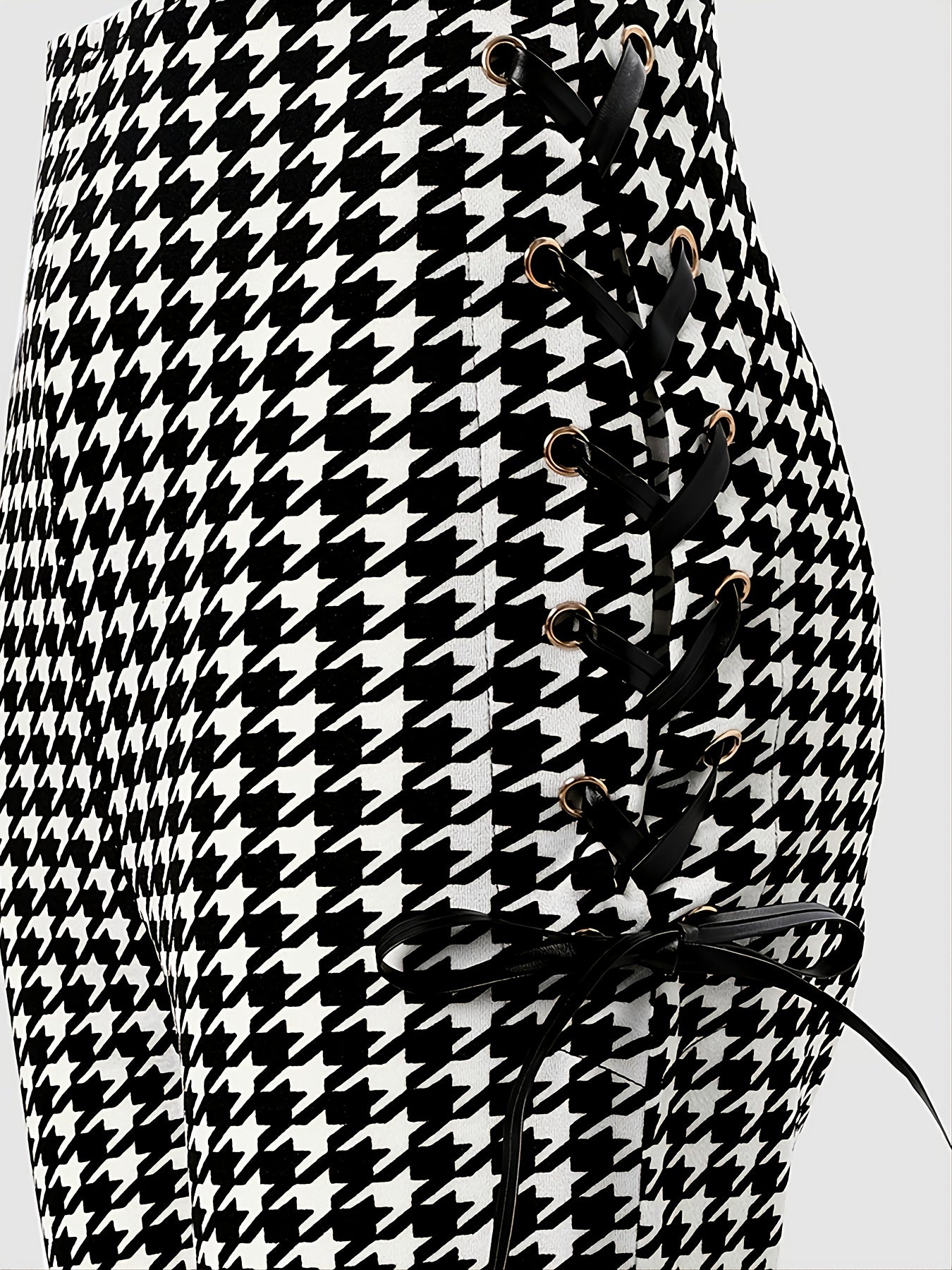 Houndstooth Skinny Leggings Pants, Side Lace Up High Waist Stretchy Pants, Casual Every Day Pants, Women's Clothing