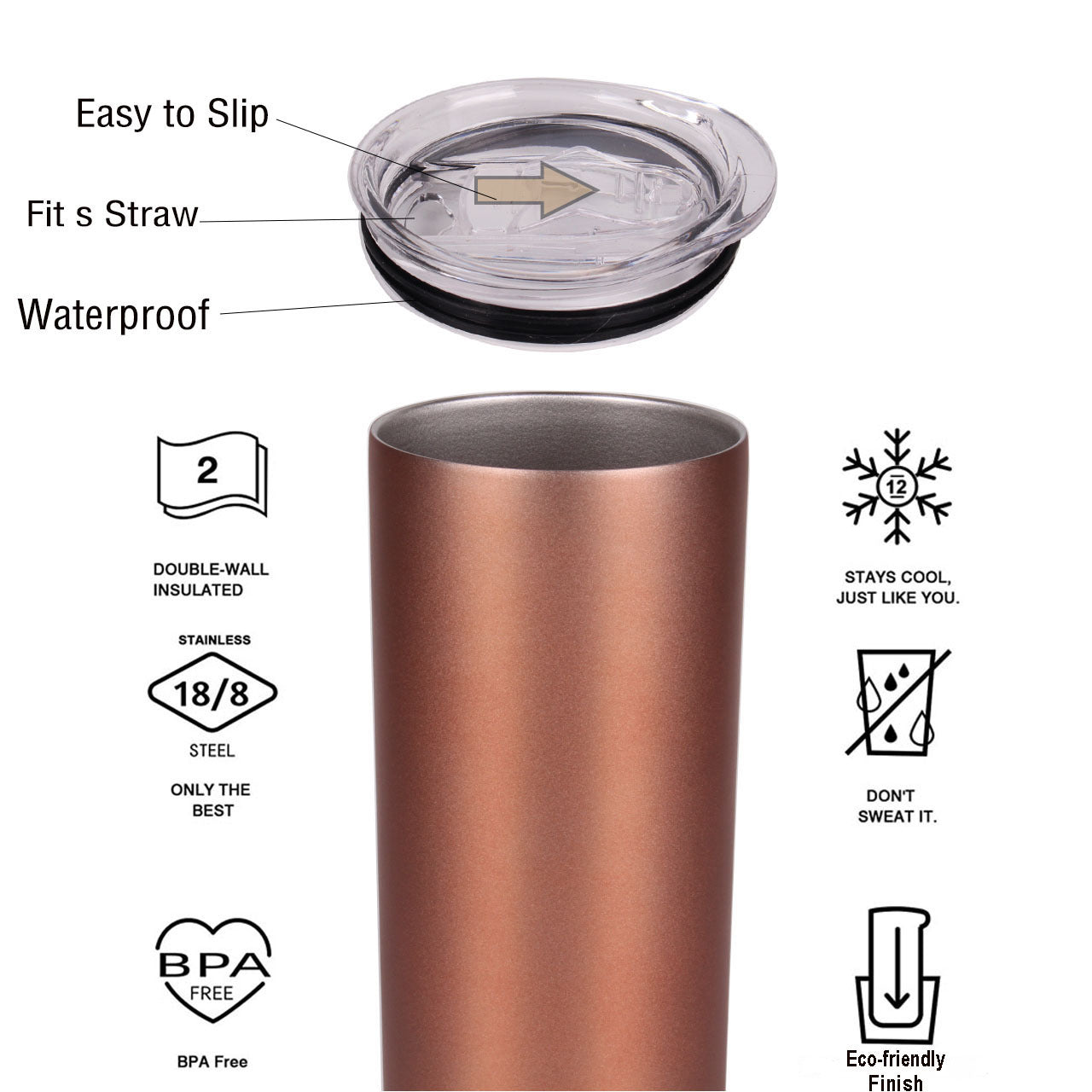 1pc Skinny Tumbler 20oz, Stainless Steel Double Wall Water Bottle, Vacuum Insulated Slim Cup With Lid Straw