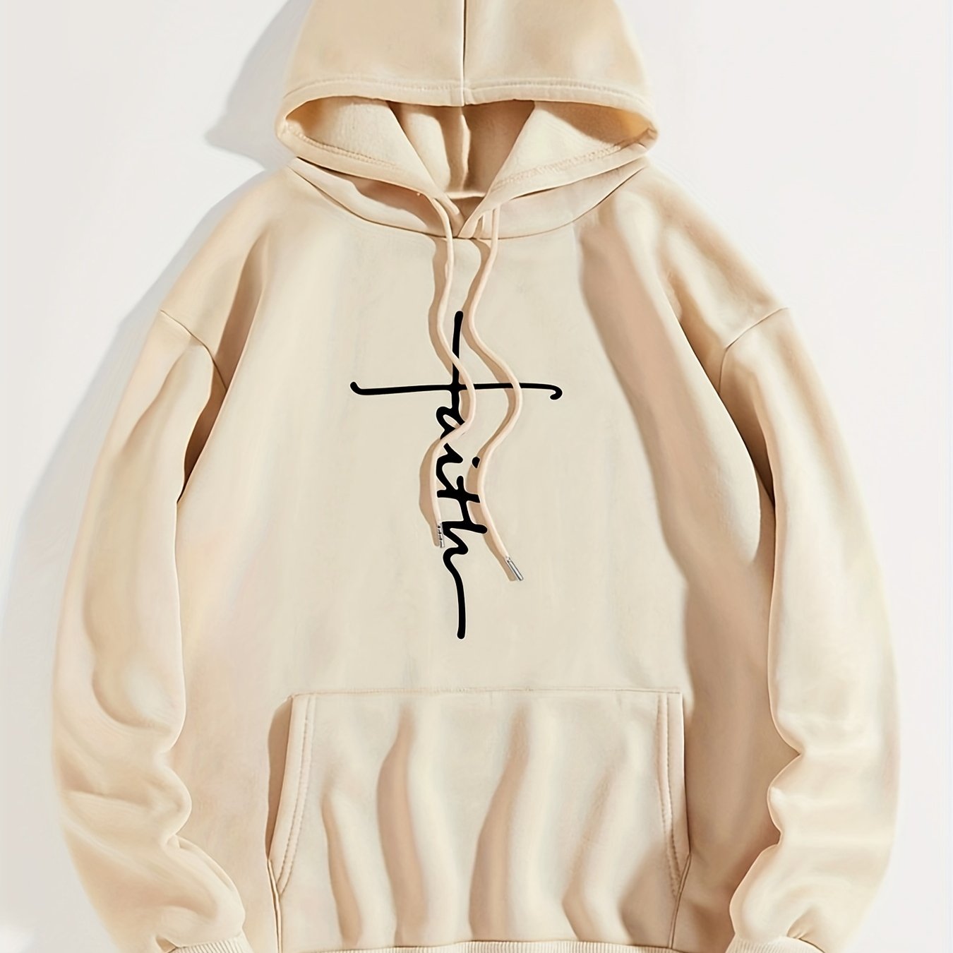 Women's Cozy Thermal Pullover Hoodie - Stylish Alphabetic Print, Kangaroo Pocket, Drawstring, Pleated Hem, Fall/Winter Casual Wear