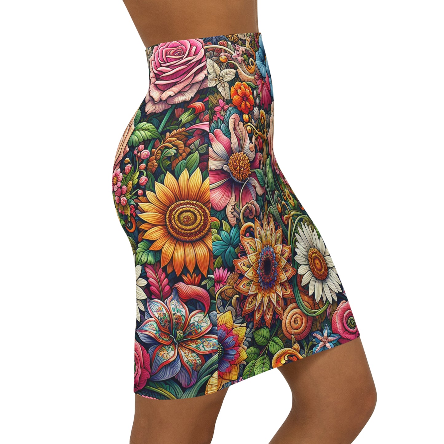 Vibrant Floral Mid-Waist Pencil Skirt - Boho Chic Design for Everyday Elegance